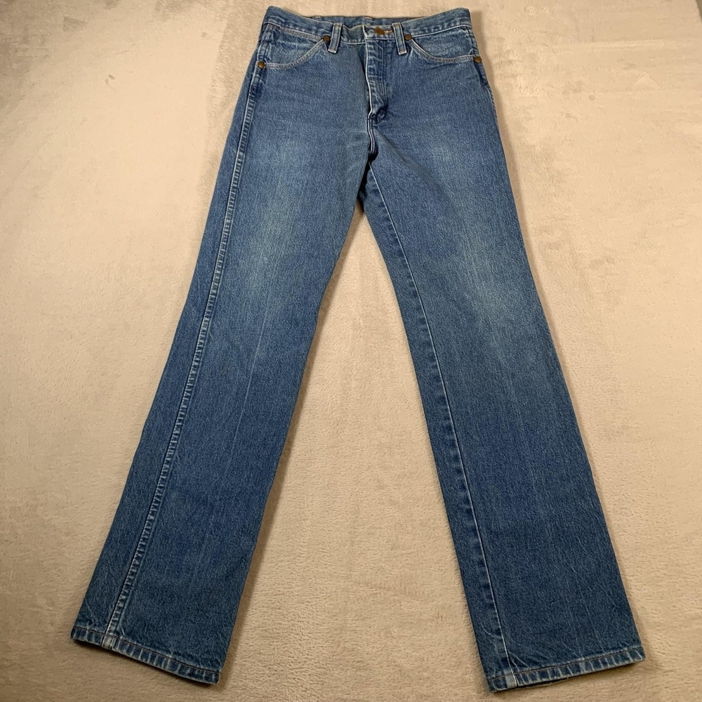 Vintage Wrangler Cowboy Cut Jeans Mens 27x31 Blue Denim Straight Leg Western